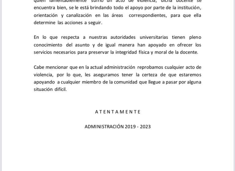  ALUMNOS DE LA UAEMex TESTIGOS DE VIOLENCIA CONTRA SU MAESTRA