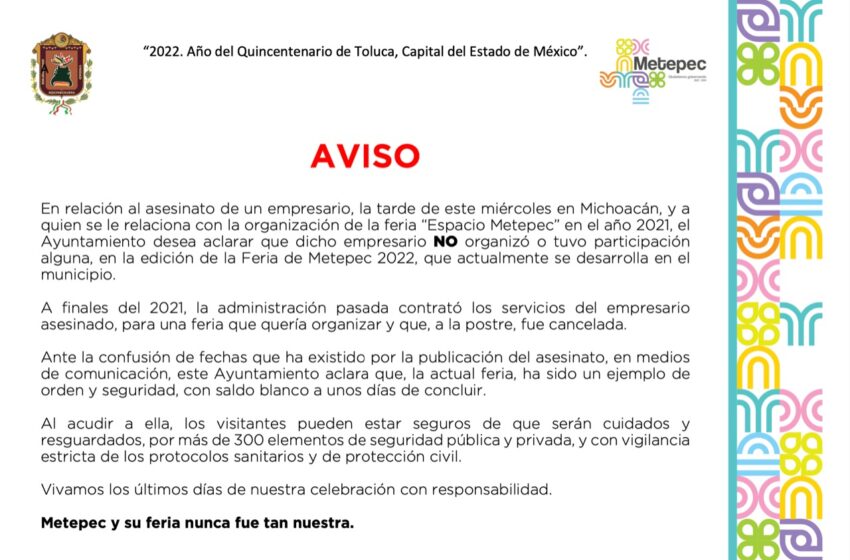  EMPRESARIO ASESINADO SIN RELACIÓN ALGUNA CON LA FERIA DE METEPEC 2022