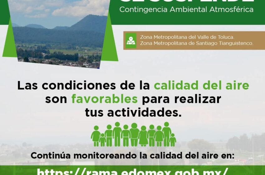  Se suspende Contingencia Ambiental Atmosférica Fase I y prevalece Fase de Alerta en las Zonas Metropolitanas del Valle de Toluca y Santiago Tianguistenco