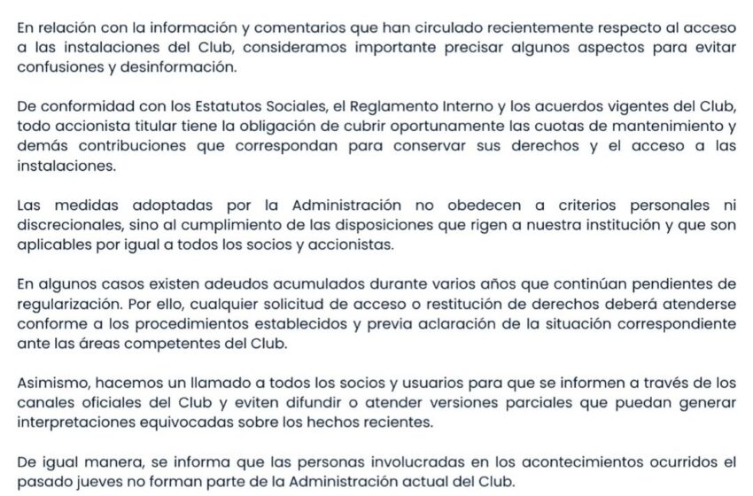  FIJA POSTURA CLUB DEPORTIVO LA ASUNCIÓN SOBRE EL ACCESO A SUS INSTALACIONES