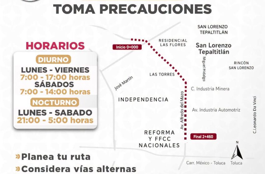  Inician trabajos de rehabilitación en la avenida Alfredo del Mazo; piden tomar precauciones