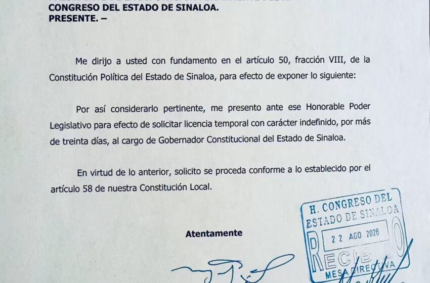  ROCHA MOYA CEDE ANTE LA PRESIÓN POLÍTICA Y VUELVE A PEDIR LICENCIA EN SINALOA