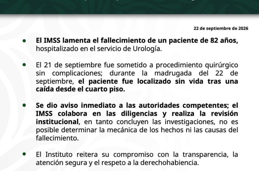  Muere paciente de 82 años tras caer del cuarto piso del Centro Médico Nacional Siglo XXI